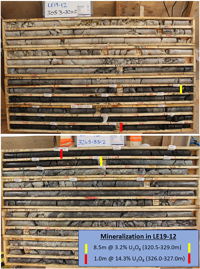 Figure 5 - Core Photos of Mineralization in Drill Hole LE19-12