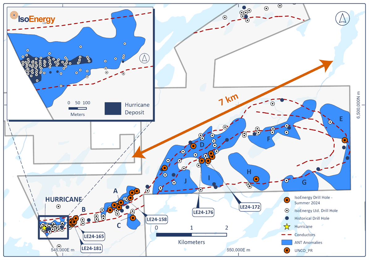 New ANT survey results from the eastern portion of the Larocque East Project illustrating six new target areas (E through to J).